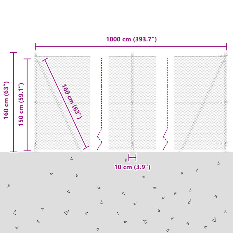 Vidaxl Hexagon Fence Steel, Grey, 150cm H x 1000cm W