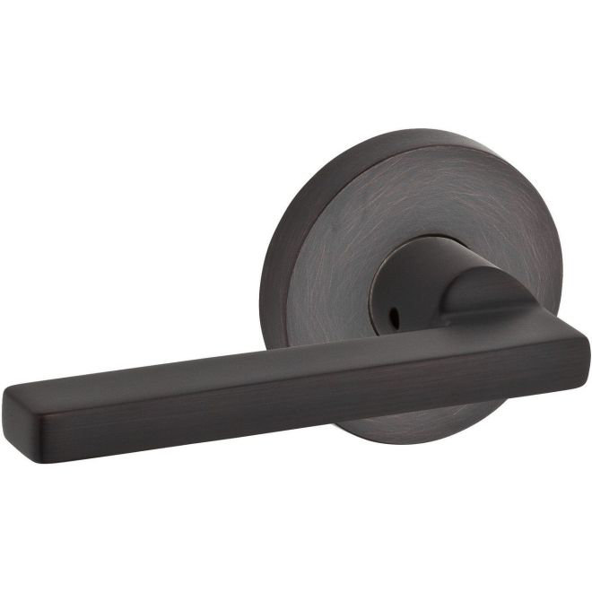 Square Passage Door Lever with Contemporary Round Rose, Venetian Bronze, Right, Privacy (Bed & Bath)