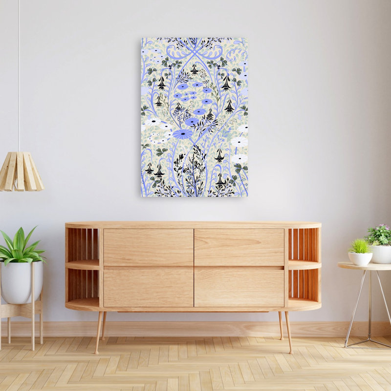 Élégant motif floral bleu, classique et délicat, impression d'art mural printanier inspirée par la nature, H 48 po x l 32 po