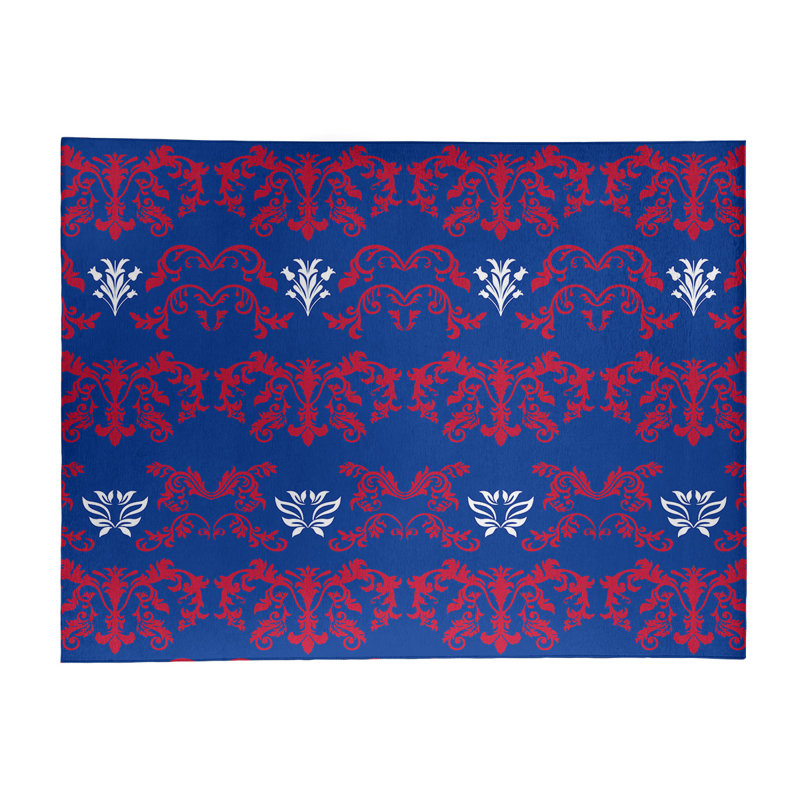 Tapis bleu marine / rouge Damask, Rectangle 9 pi x 12 pi