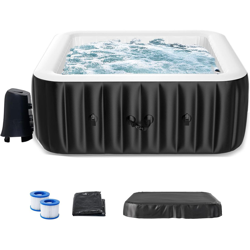 185 Gal. Inflatable Hot Tub 57 In. X 57 In. X 25 In. Portable Blow Up Hot Tub Square For 2-4 Person 110-Jet Outdoor Spa