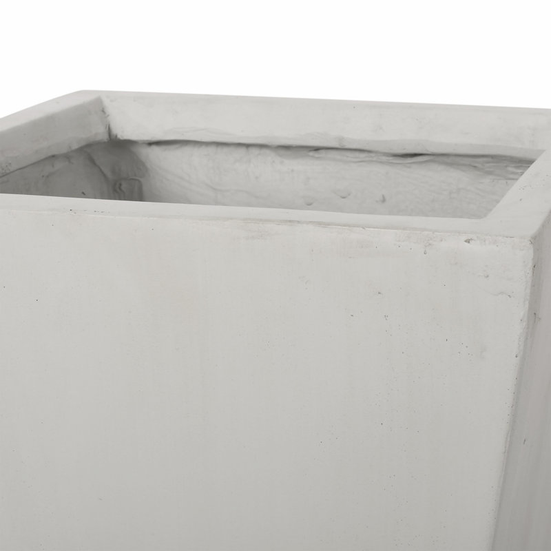 Outdoor Modern MGO Small Cast Stone Planter, Matte White