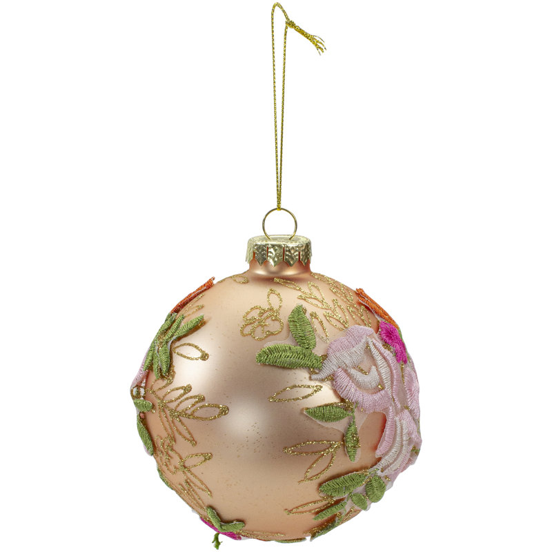 Ornement de Noël boule de verre rose, H 4 po x l 4 po x P 4 po