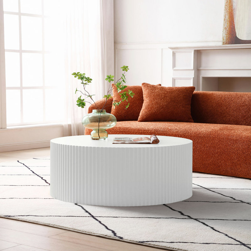 Table basse à rayures élégantes et minimalistes Bloxson, H 13,78 po x l 35,43 po x P 35,43 po, Blanc