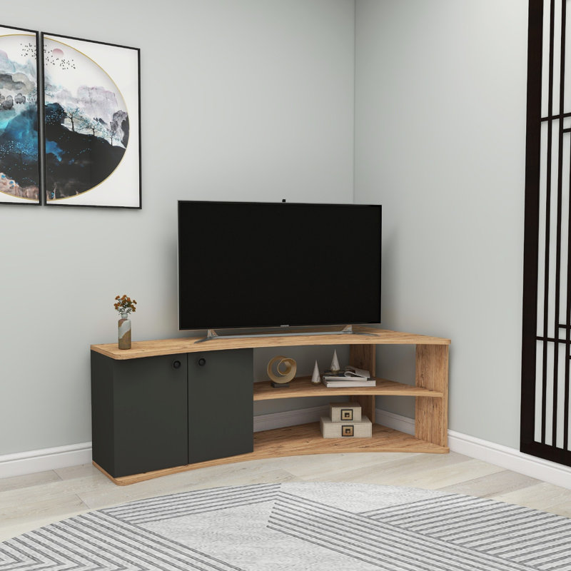 Meuble télé Bianchina, pin atlantique et anthracite, 53,5 po x 29,5 po x 26,6 po | 100% panneau de particules enduit de mélamine, épaisseur: 0,71 pouce | Conception élégante pour le salon et les espaces de divertissement, durable et élégante