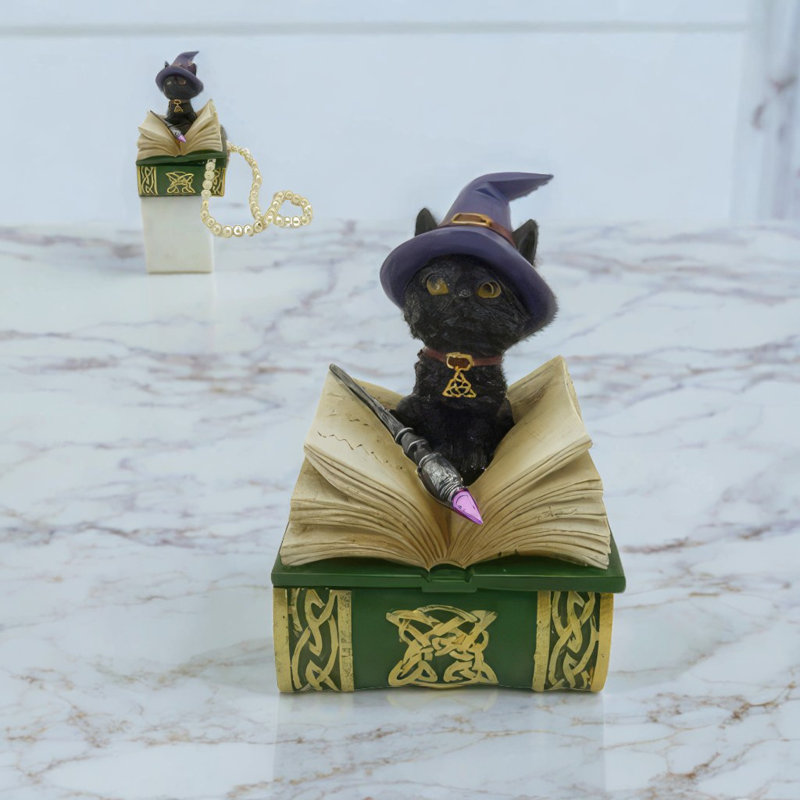 Boîte à bibelot 4 po avec chapeau de sorcière et livre