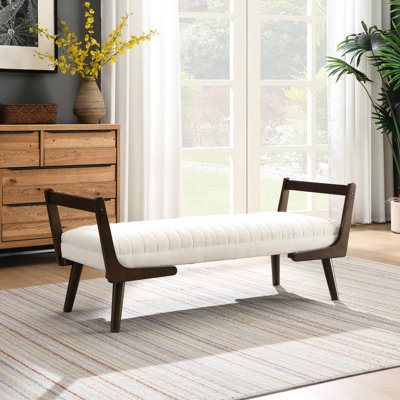 Banc de style Mid-Century 52 po avec coussin rembourré en mousse haute densité, tabouret moderne de 52 po recouvert de PU souple, revêtement capitonné pour entrée