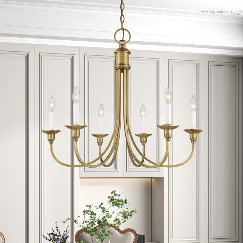 Lustre empire 6 lumières de style bougie Eckard, Laiton antique