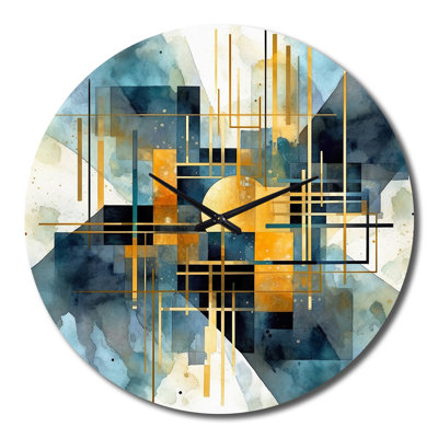 Gold Blue Abstracted Realities - Abstract Shapes Wall Clock