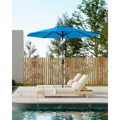Parasol de patio 9 pi, parasol de table d'extérieur, parasol de marché, parasol de jardin avec bouton-poussoir inclinable et manivelle, 8 auvent résistant à la décoloration et résistant aux rayons UV, pour la terrasse et le jardin