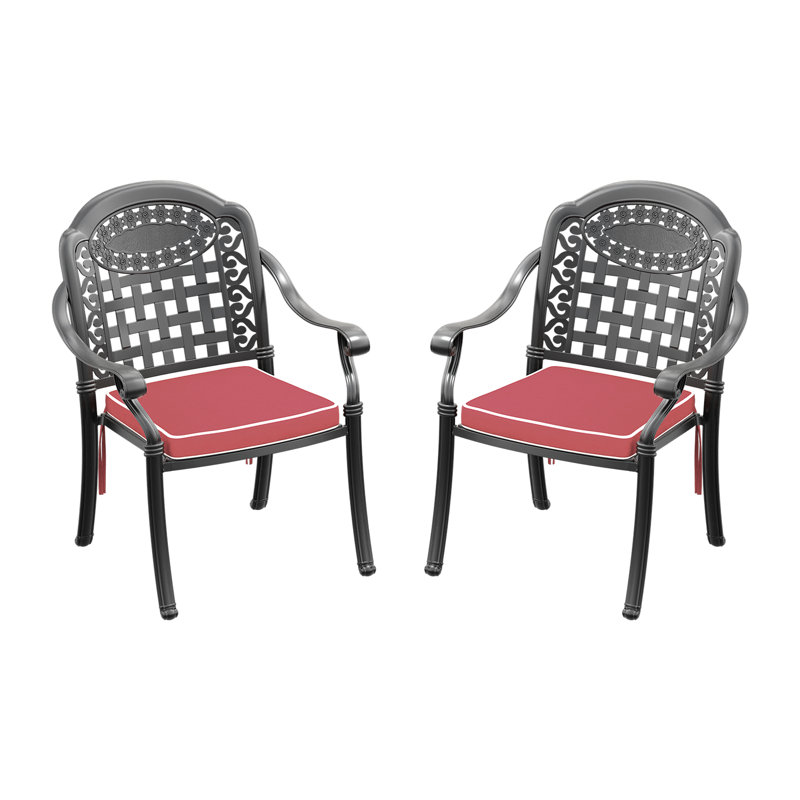 2 fauteuils de patio en fonte d'aluminium, structure, coussins imperméables, chaise empilable, 2 pièces, avec protection ergonomique