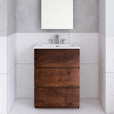 Meuble-lavabo autoportant avec lavabo et 3 trous de robinet