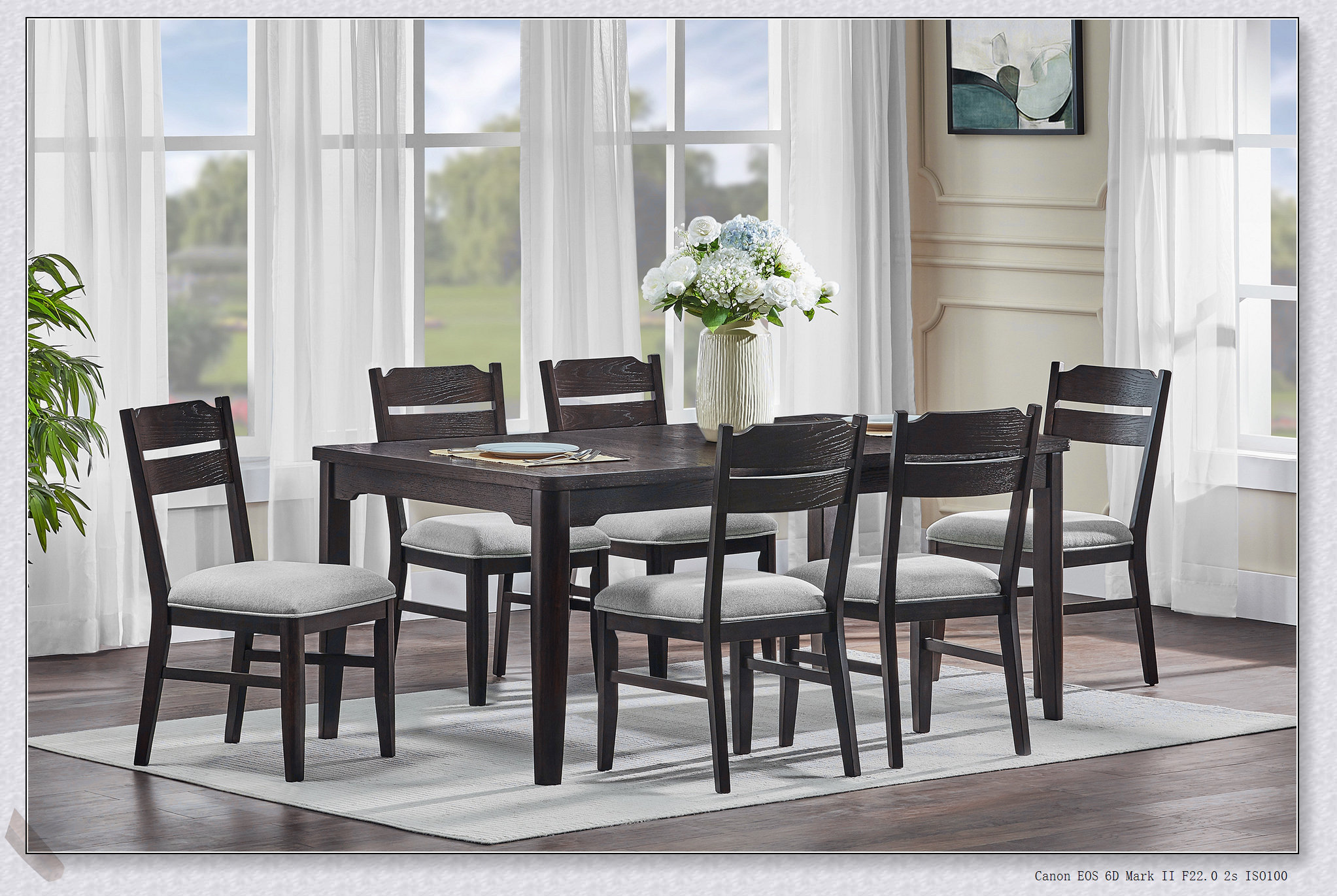 Hokku Designs 7pc Rectangular Dark Oak Dining Table Set with ...