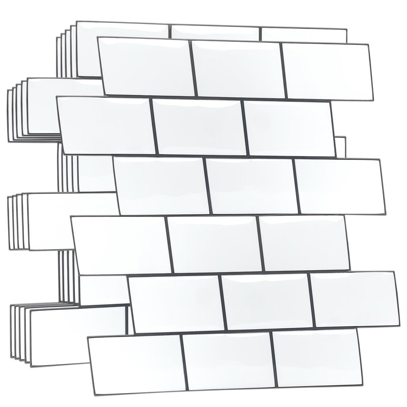 Agha Glossy Subway Metro Classic Brick 3D Tile Sticker 30.5 x 15.4cm, White/Black