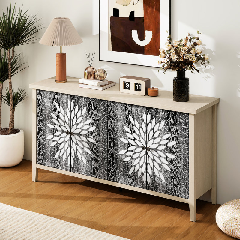 Sideboard Storage For Living, Dining And Kitchen With 4 Doors Adjustable Shelves. Classic Wood Grain Appearance, Superb Cabinet Doors, - Tipping Device, Made Cabinet, Thickened Panel, Extra Support