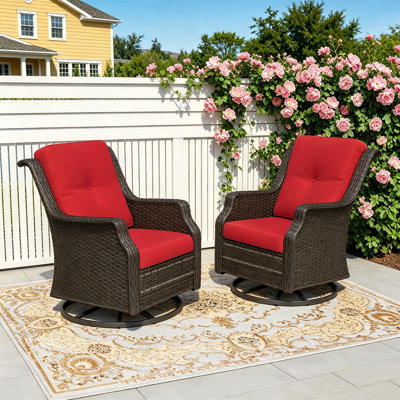 Chaises de patio pour l'extérieur avec coussins rouges 2 pièces PE