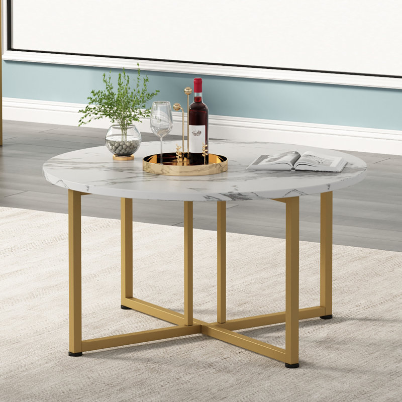 Ensemble de tables basses 3 pièces Jadyne, Or / blanc