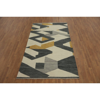 Tapis géométrique moderne en laine Kilim 5 x 8
