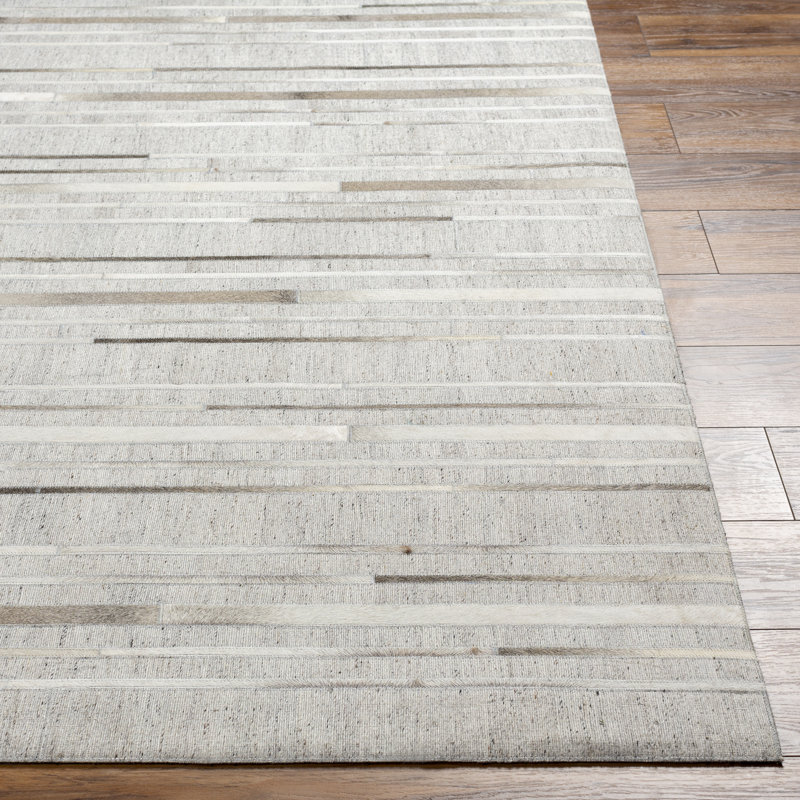 Asbey Rectangle Striped Handmade Flatweave Viscose/Leather/Cowhide Area Rug in Gray/Taupe, Rectangle 5' x 7'6"