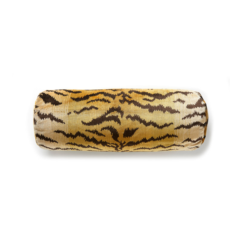 Wild Glamour Silk Bolster Pillow Cover & Insert, Ivory/Gold/Black, Down Blend