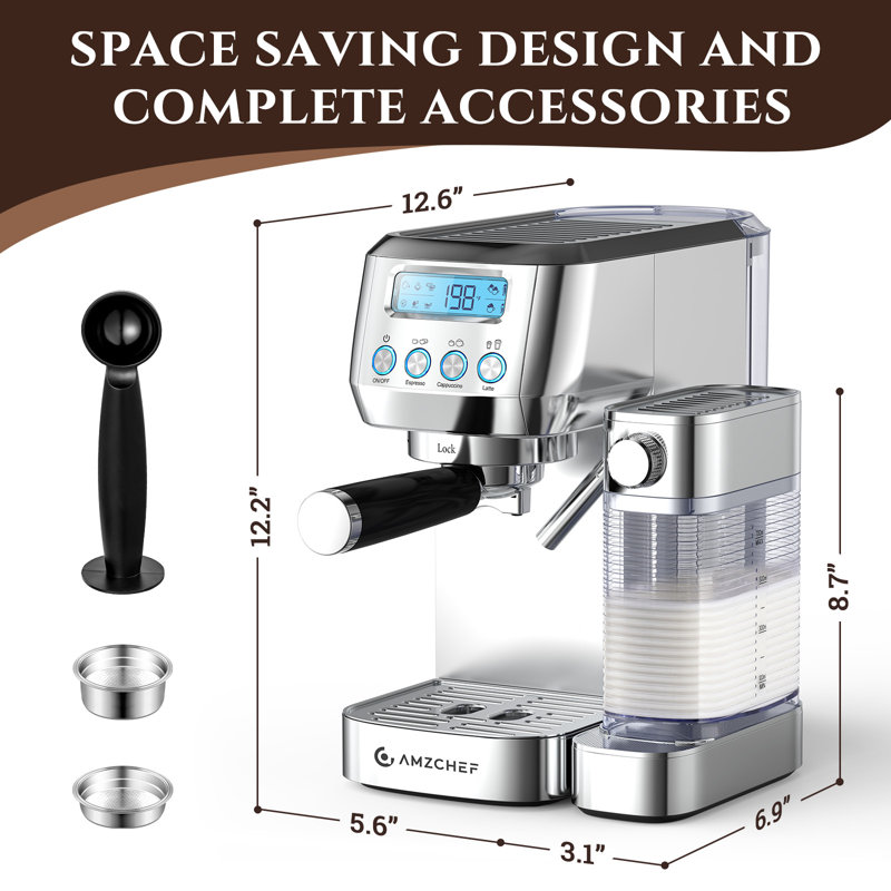 Machine à espresso à 20 barres avec mousseur à lait automatique, affichage à cristaux liquides et brassage personnalisable - Conception élégante pour la maison et le bureau