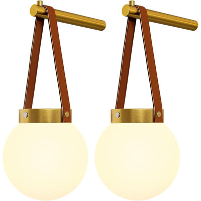 Battery Operated Wall Sconces Set Of 2, Gold Wall Lamps For Bedroom With Remote Control Warm/Natural/Daylight15 Colors Dimmable Rechargeable Wireless Globe Wall Lights Retro Living Room Hallway