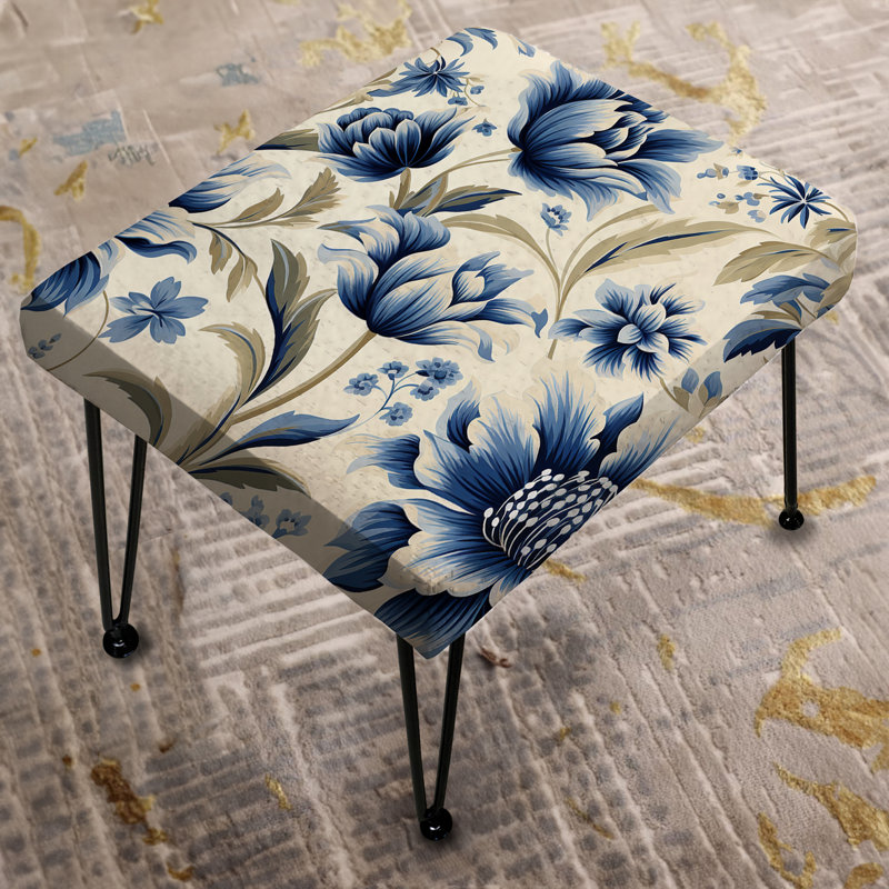 Repose-pieds rectangulaire bleu Ikat Floral Harmony II - Floral