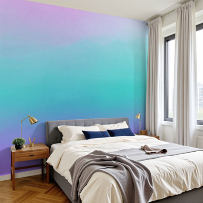 Peel and Stick Wallpaper 144" W x 100" H Modern Self Adhesive Wall Mural for Bedroom Pink mint blurred minimal Purple green for graphic web