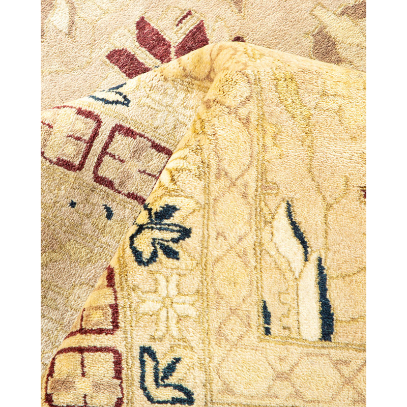 Ivory Hand-Knotted Wool 9' x 12' Rectangular Area Rug