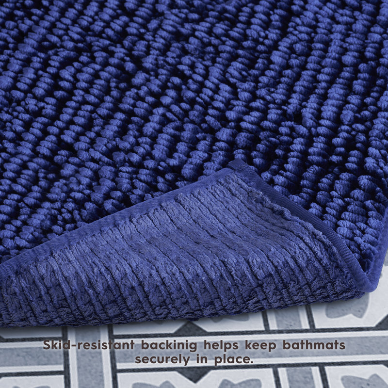Navy Chenille Non-Slip Plush Bath Rug Set