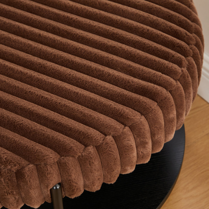 30.9"Wide Upholstered Round Ottoman Coffee Table Foot Rest With Black Metal Legs, Brown
