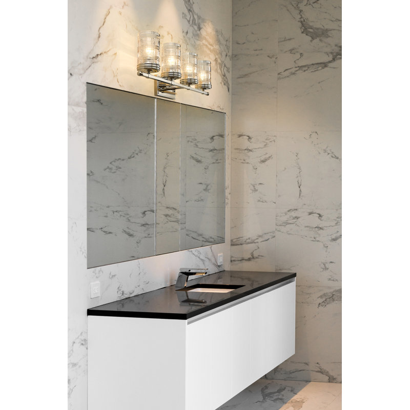 Meuble-lavabo 4 lumières Archer, Nickel poli