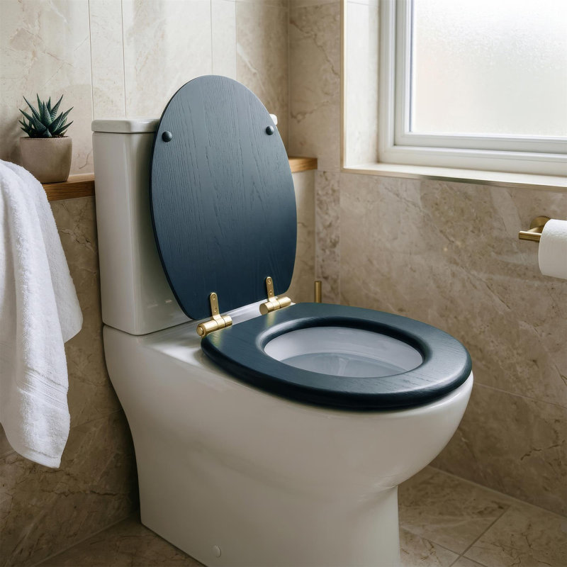 Harbour Housewares Wooden Soft Close Toilet Seat, Blue