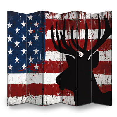 Cloison pliante 6 panneaux pour homme Cave Royal American Flag Deer