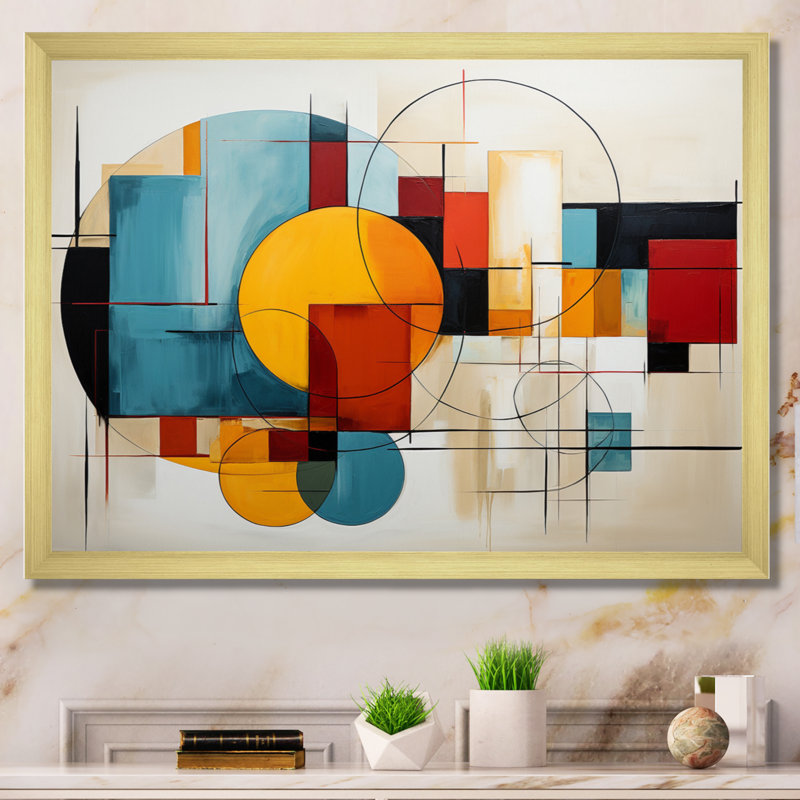 Geoppo Geometric Abstraction Focus II - Art mural encadré abstrait géométrique, H 24 po x l 32 po x P 1 po, Cadre doré simple