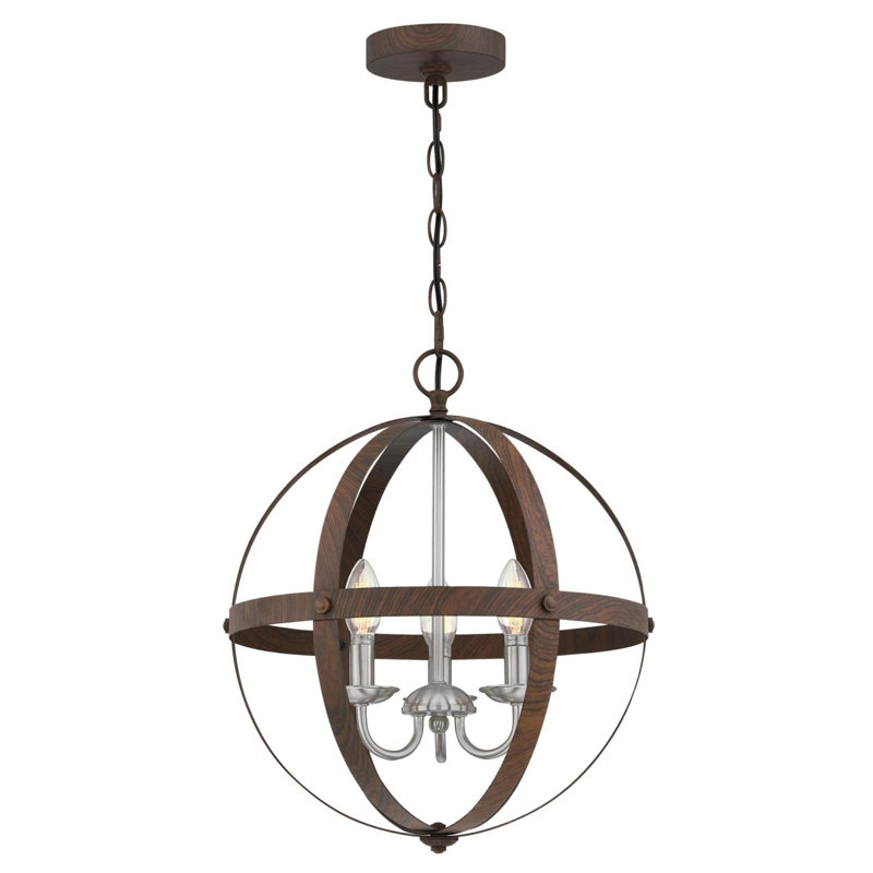Lustre géométrique unique à 3 lumières, Noyer avec nickel brossé