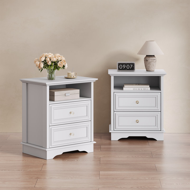 Table de chevet 2 tiroirs Classic Vintage, Blanc