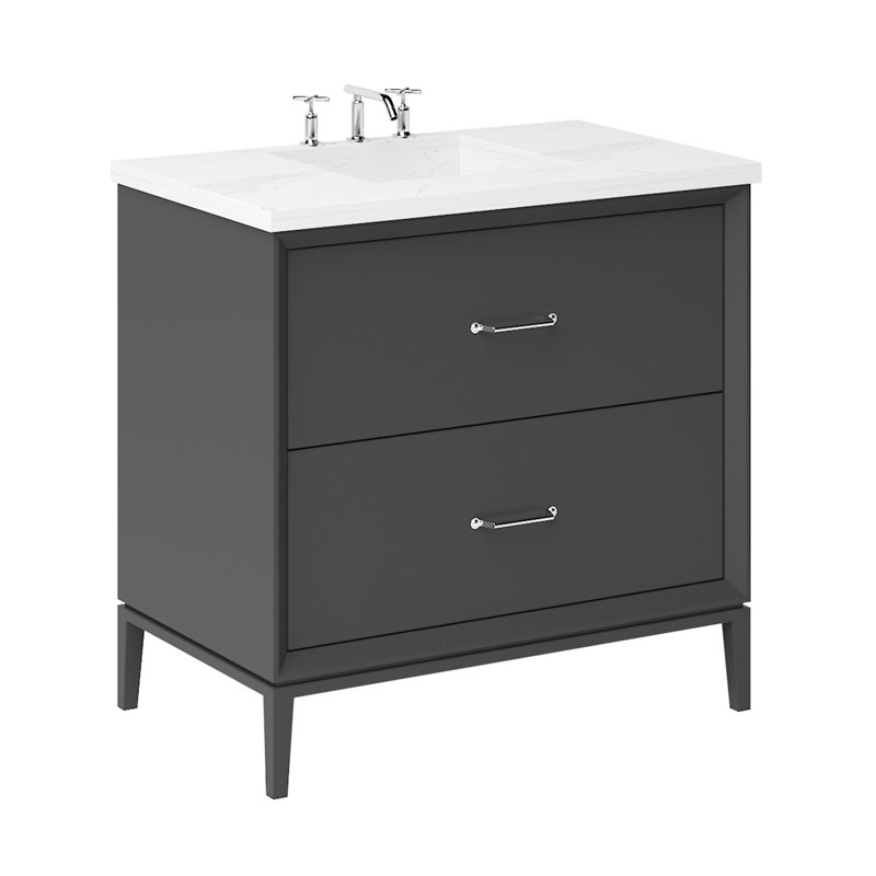 Alexandra Two-Drawer Single Bath Vanity, Off Black, 30", Polished Chrome