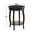 Table d'appoint à plateau rond avec rangement ouvert à 1 tiroir seulement, sans chaises.