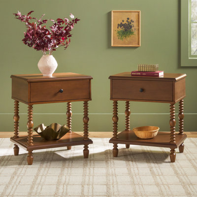 Vivienne Easy Assembly Solid Wood Spindle 1-Drawer Nightstand (Set of 2)