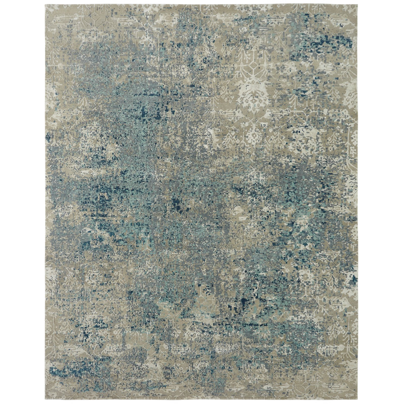 Abstract Area Rug in Blue, Rectangle 6' x 9'