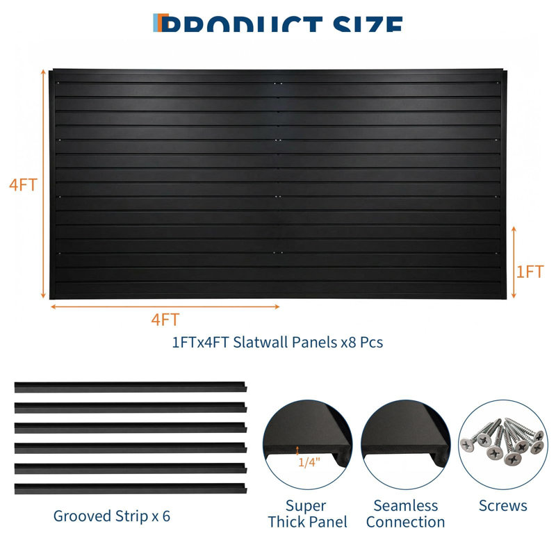 Panneaux muraux à lattes de 4 pi x 8 pi, organisateur de panneaux de lattes de garage, organisateur de garage robuste en PVC pour outils