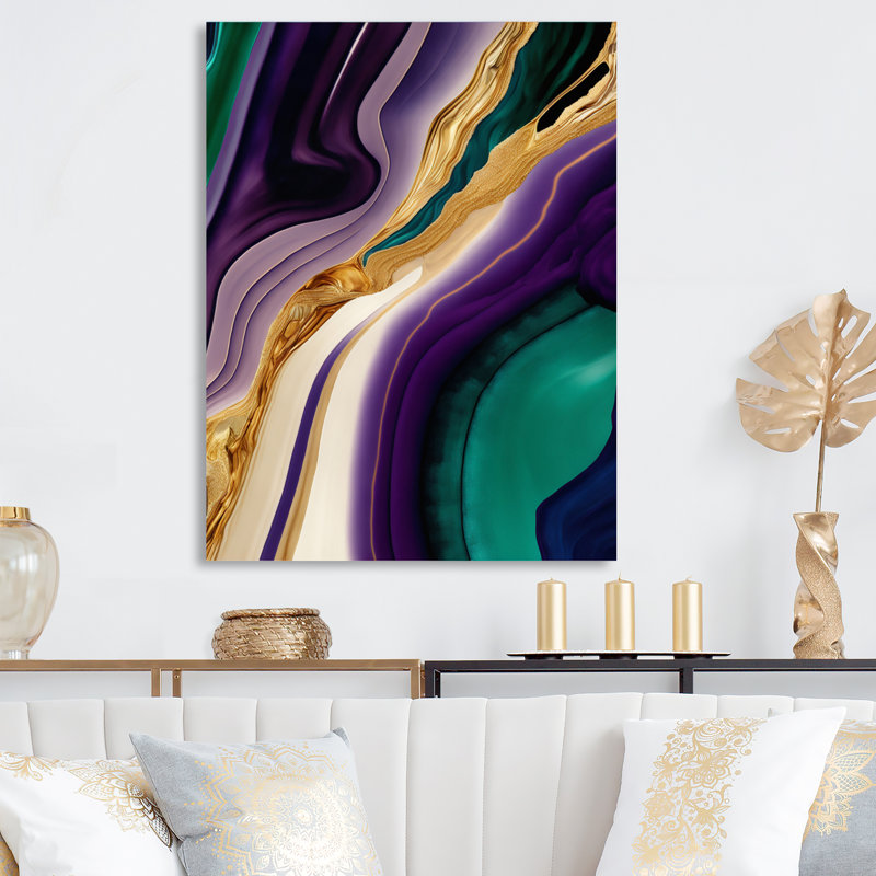 Mauve, vert et doré Bold Strokes II - décoration murale moderne en métal, H 20 po x l 12 po x P 1 po