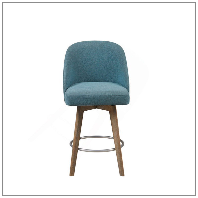 Élégant tabouret de comptoir pivotant avec une finition grise récupérée et un siège rembourré confortable, parfait pour les salles à manger modernes.