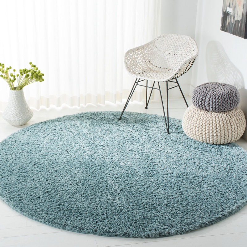 Brittney Performance solid color shag rug, Rond 3 pi, Aqua
