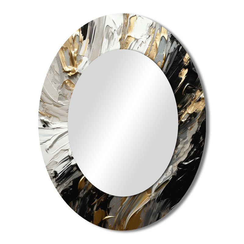 Golden Wave Reflections VI - Miroir mural ovale noir, 43 po x 33 po