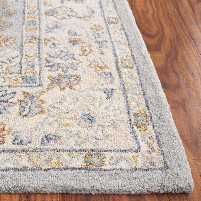 Martha Stewart Hand Tufted Wool Cotton Oriental Rug in Ivory/Gray, Square 6"