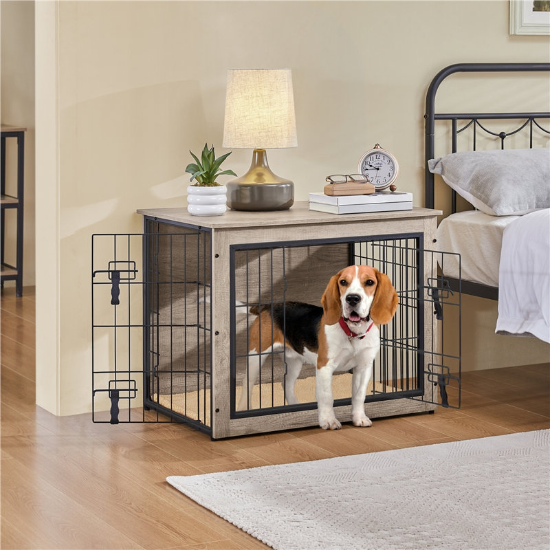 Caisse pour chien en métal et en bois manufacturé Gladiz, Gris, H 25 po x l 32 po x P 22 po
