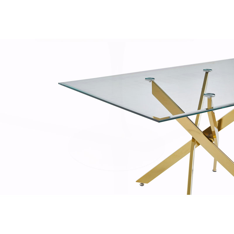 Modern Rectangular Dining Table, Transparent / Golden