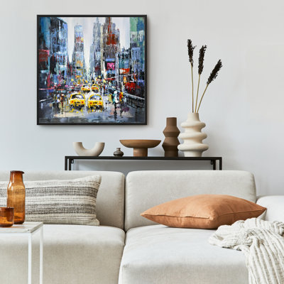 Scène urbaine avec des taxis jaunes - Toile encadrée, décoration intérieure